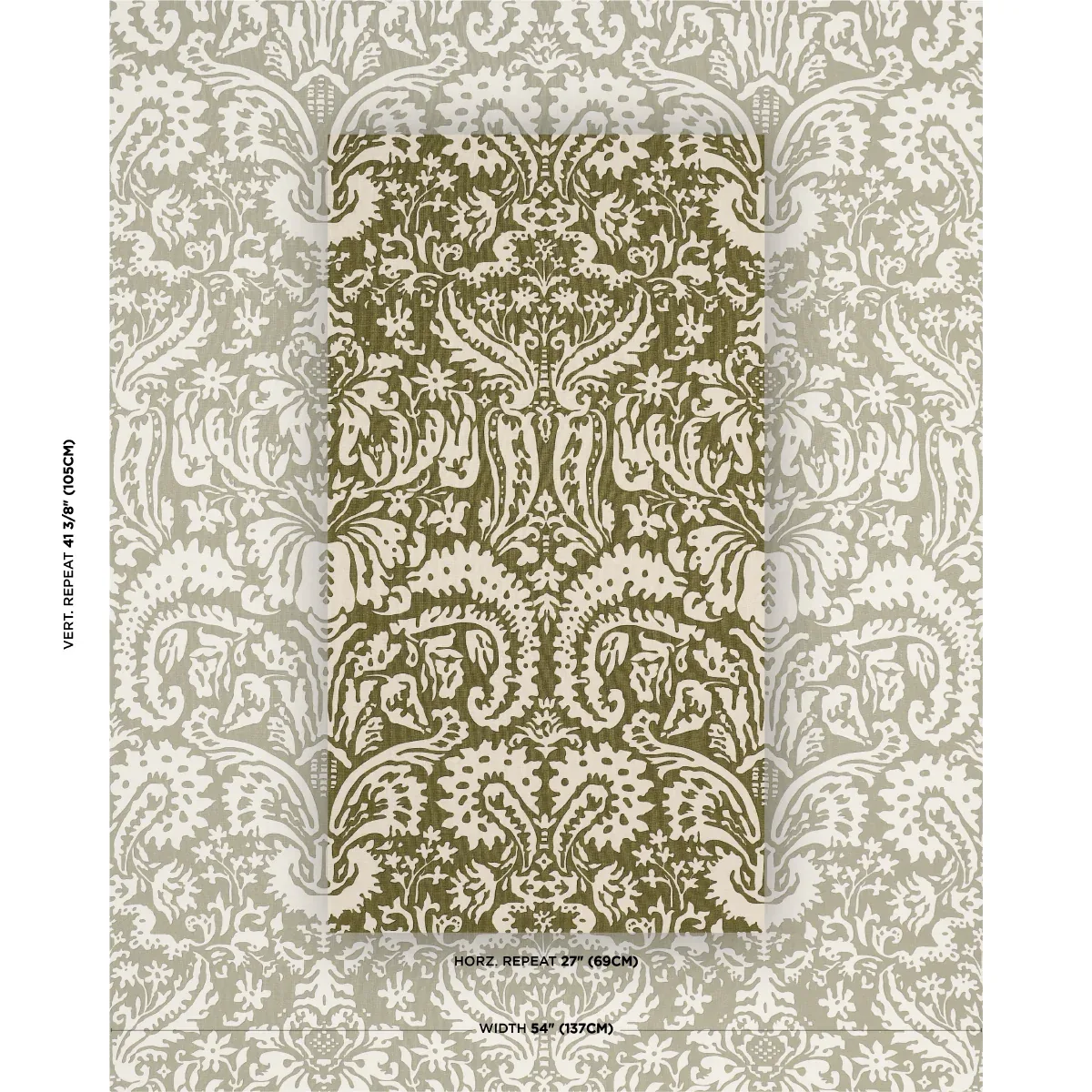 SUFFOLK DAMASK Fabric – OLIVE | Schumacher | Wallpaper Twins SUFFOLK DAMASK fabric OLIVE color by Schumacher