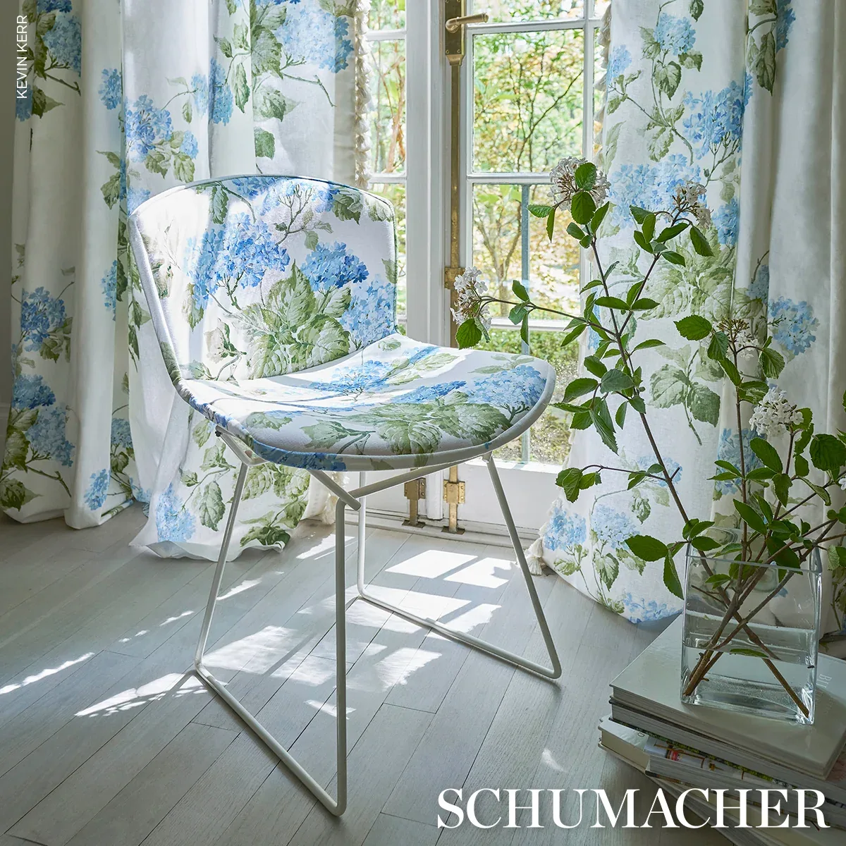 SUMMER HYDRANGEA fabric BLUE HYDRANGEA color by Schumacher