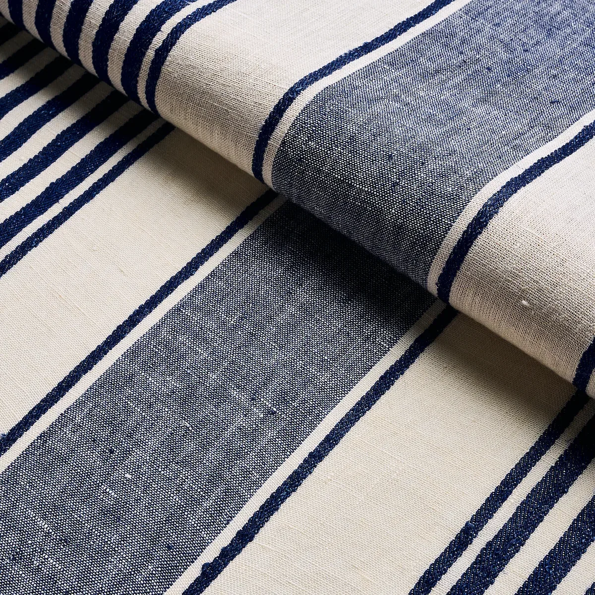 SUMMERVILLE LINEN STRIPE Fabric – NAVY | Schumacher | Wallpa SUMMERVILLE LINEN STRIPE fabric NAVY color by Schumacher