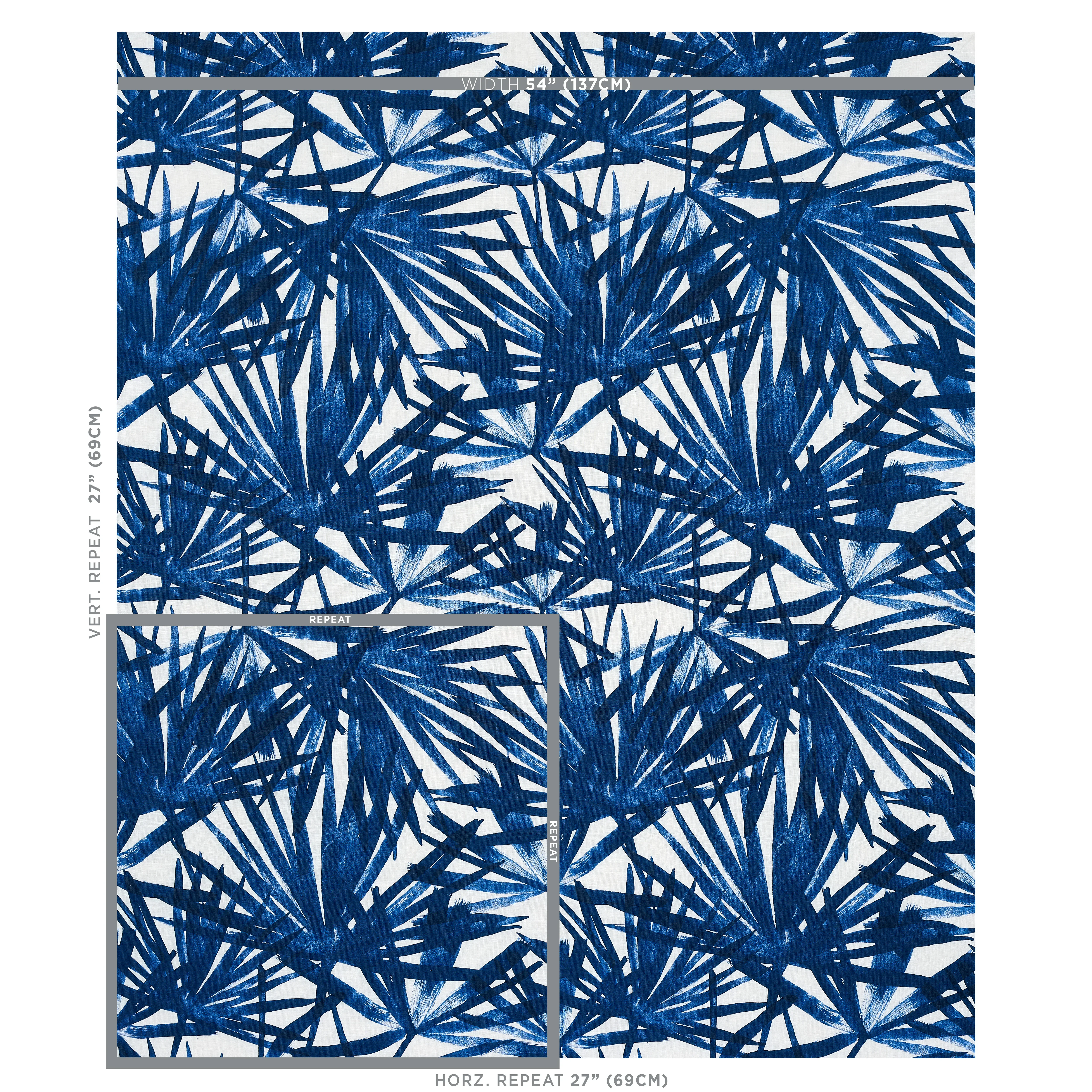 SUNLIT PALM LINEN fabric BLUE color by Schumacher