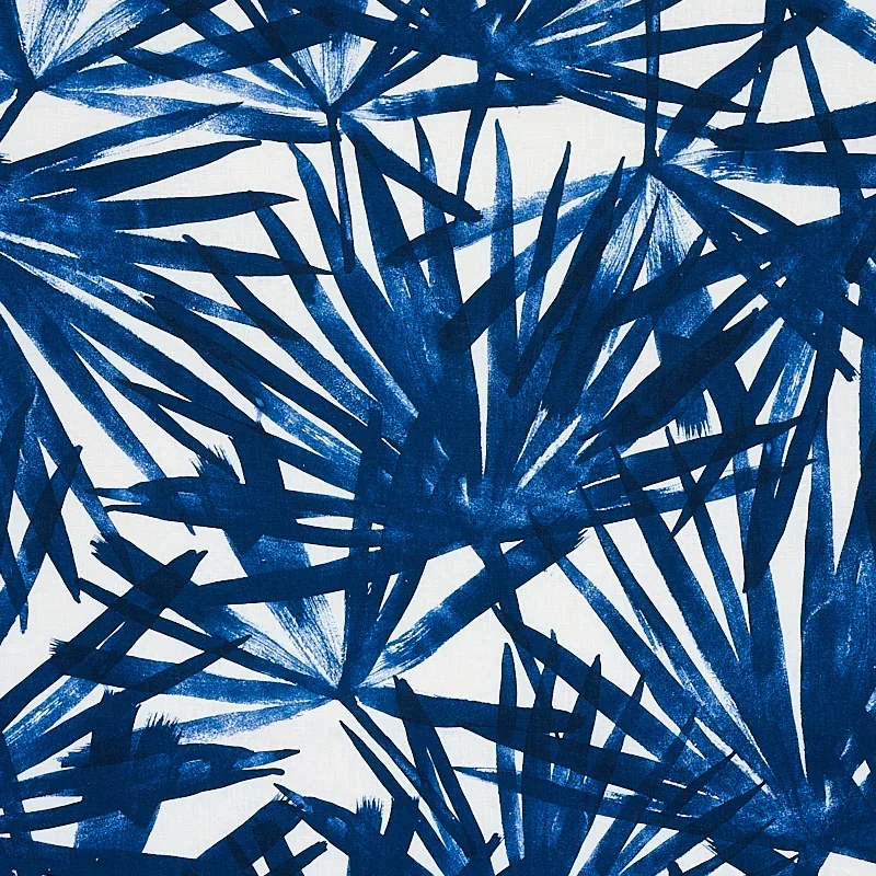 SUNLIT PALM LINEN fabric BLUE color by Schumacher