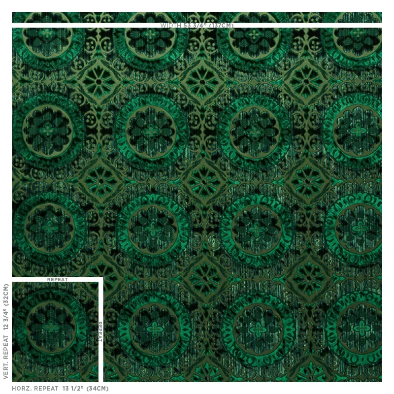 SUZANI STRIE VELVET fabric EMERALD color by Schumacher