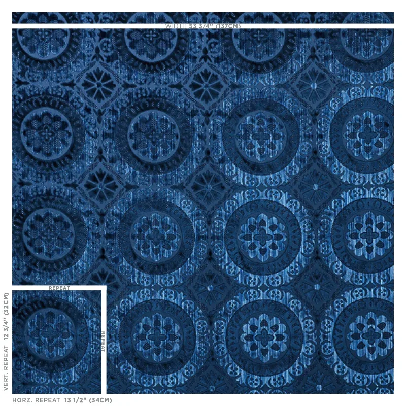 SUZANI STRIE VELVET fabric SAPPHIRE color by Schumacher