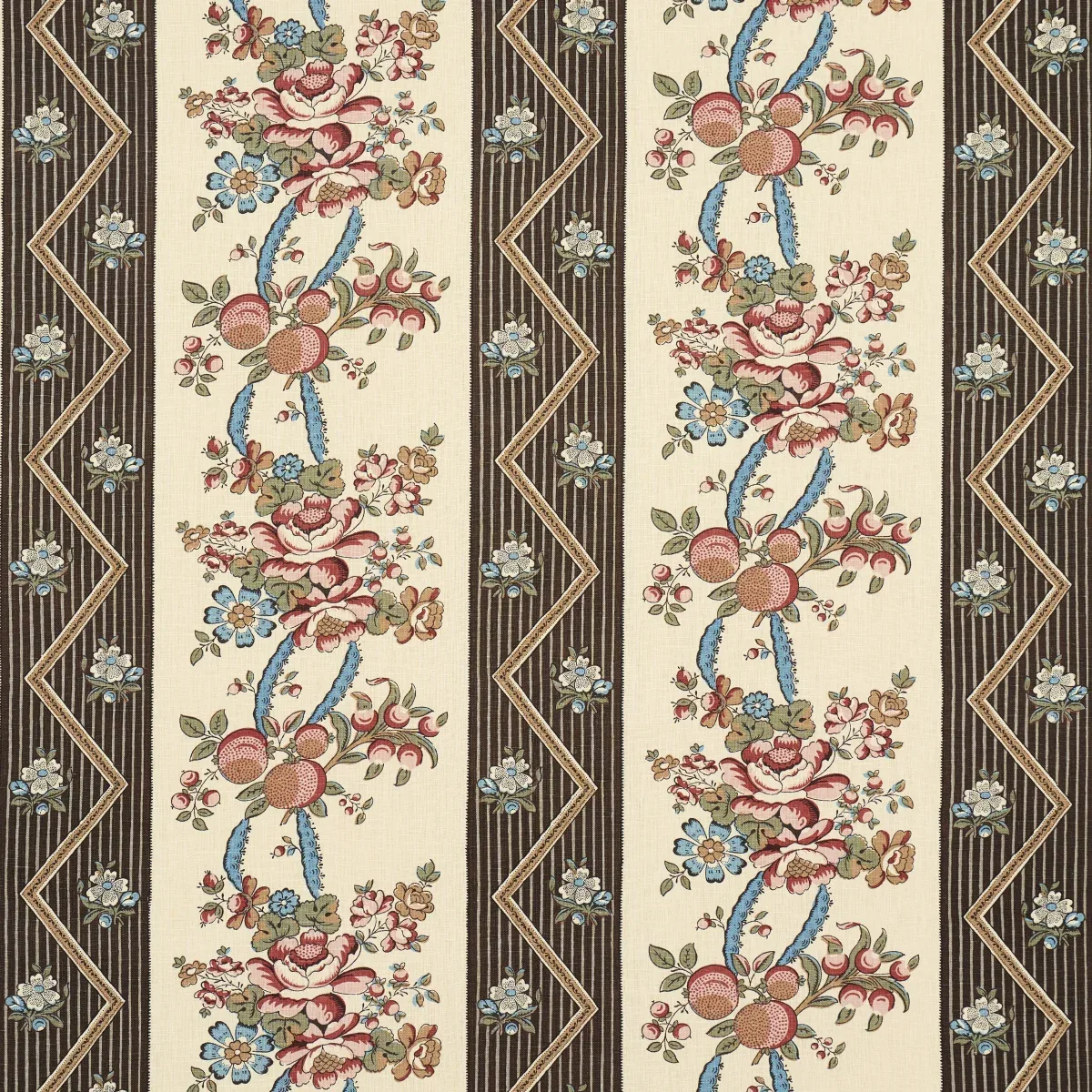 SYLVAIN FLORAL STRIPE fabric NOIR color by Schumacher