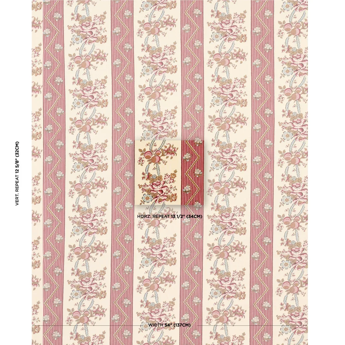 SYLVAIN FLORAL STRIPE Fabric – ROUGE | Schumacher | Wallpape SYLVAIN FLORAL STRIPE fabric ROUGE color by Schumacher