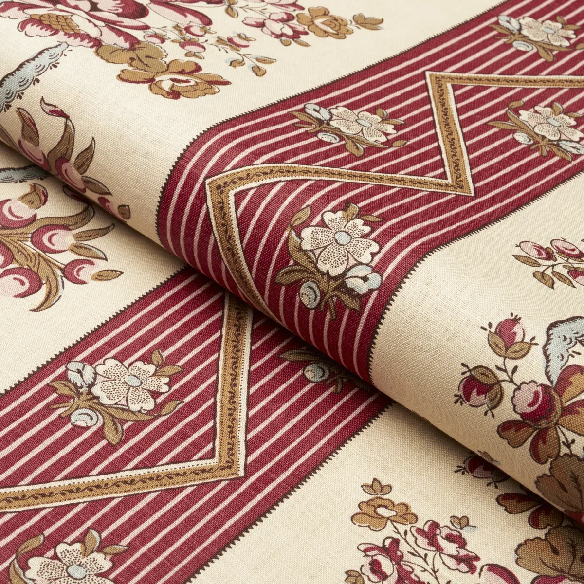 SYLVAIN FLORAL STRIPE Fabric – ROUGE | Schumacher | Wallpape SYLVAIN FLORAL STRIPE fabric ROUGE color by Schumacher