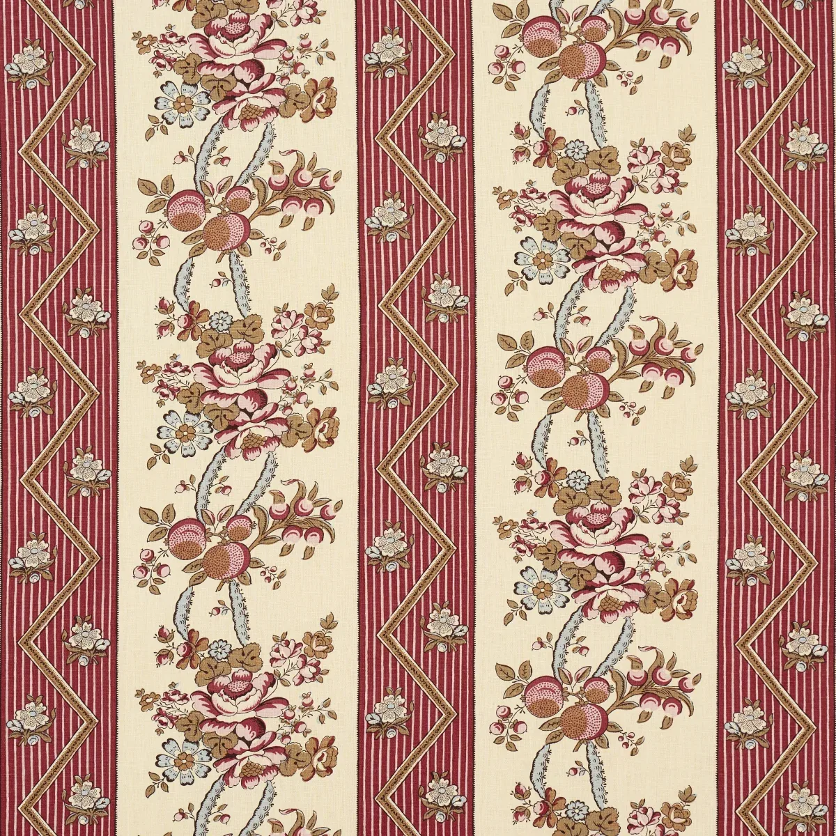SYLVAIN FLORAL STRIPE fabric ROUGE color by Schumacher