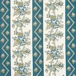 SYLVAIN FLORAL STRIPE fabric TEAL color by Schumacher