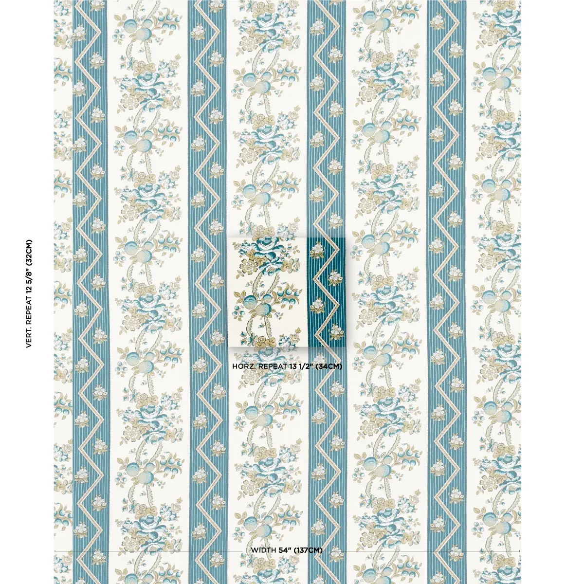 SYLVAIN FLORAL STRIPE fabric TEAL color by Schumacher