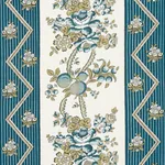 SYLVAIN FLORAL STRIPE fabric TEAL color by Schumacher
