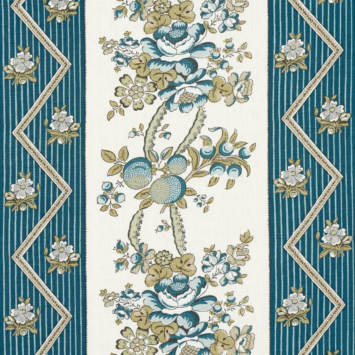 SYLVAIN FLORAL STRIPE fabric TEAL color by Schumacher