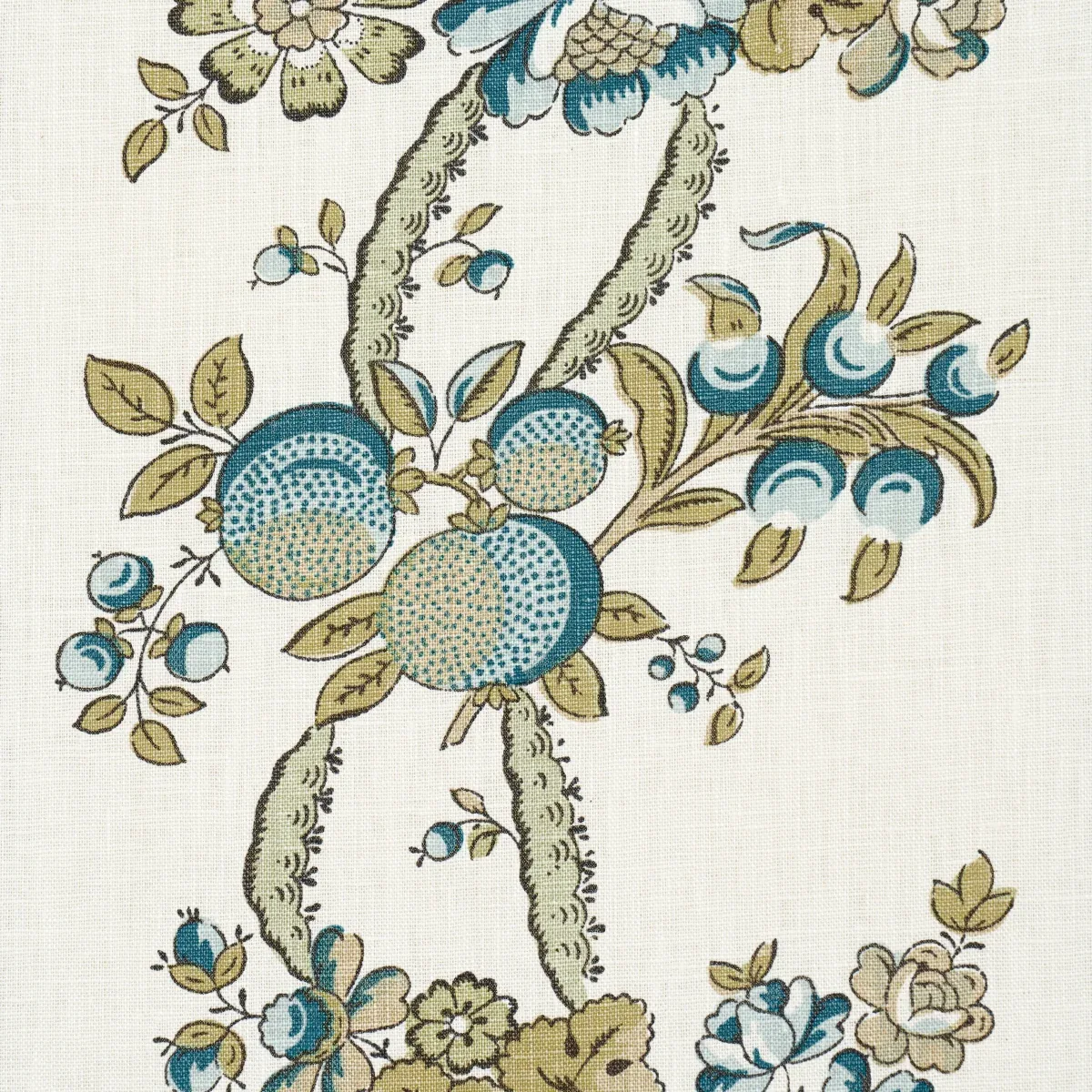 SYLVAIN FLORAL STRIPE fabric TEAL color by Schumacher