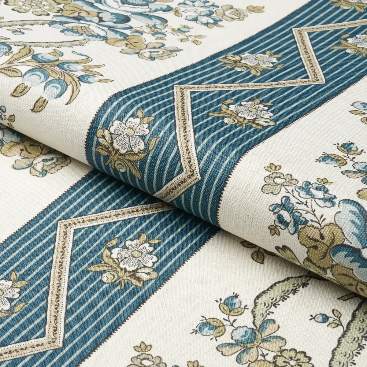 SYLVAIN FLORAL STRIPE fabric TEAL color by Schumacher