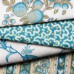 SYLVAIN FLORAL STRIPE fabric TEAL color by Schumacher