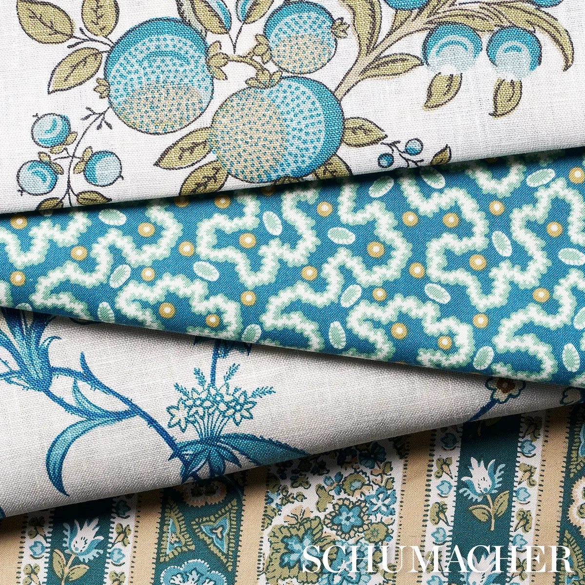 SYLVAIN FLORAL STRIPE fabric TEAL color by Schumacher