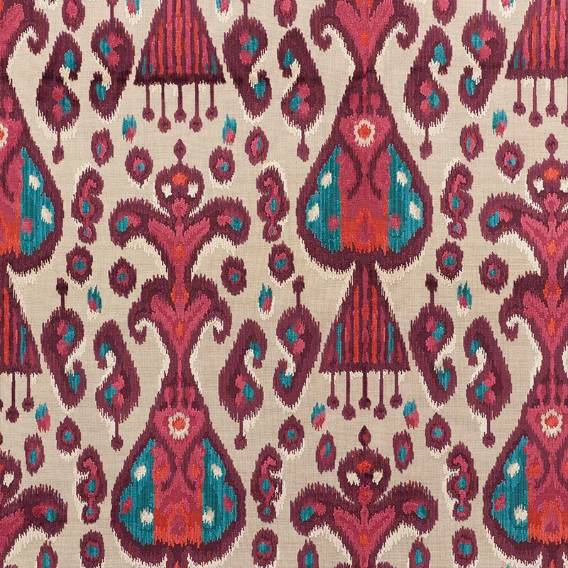 TABRIZ IKAT VELVET fabric AUBERGINE color by Schumacher