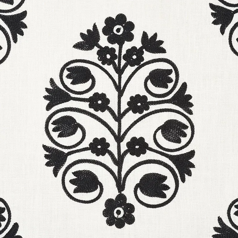 TALITHA EMBROIDERY Fabric – BLACKWORK | Schumacher | Wallpap TALITHA EMBROIDERY fabric BLACKWORK color by Schumacher