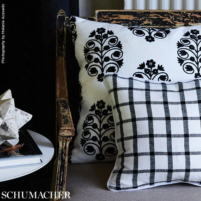 TALITHA EMBROIDERY Fabric – BLACKWORK | Schumacher | Wallpap TALITHA EMBROIDERY fabric BLACKWORK color by Schumacher