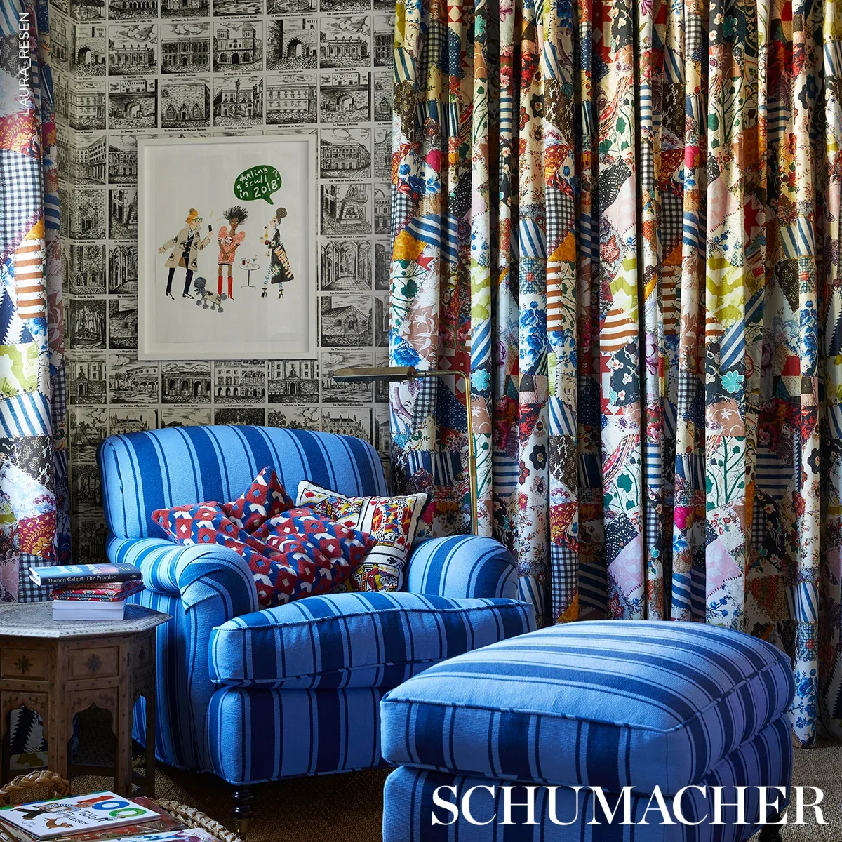 TANGIER STRIPE Fabric – BLUE TONAL | Schumacher | Wallpaper TANGIER STRIPE fabric BLUE TONAL color by Schumacher