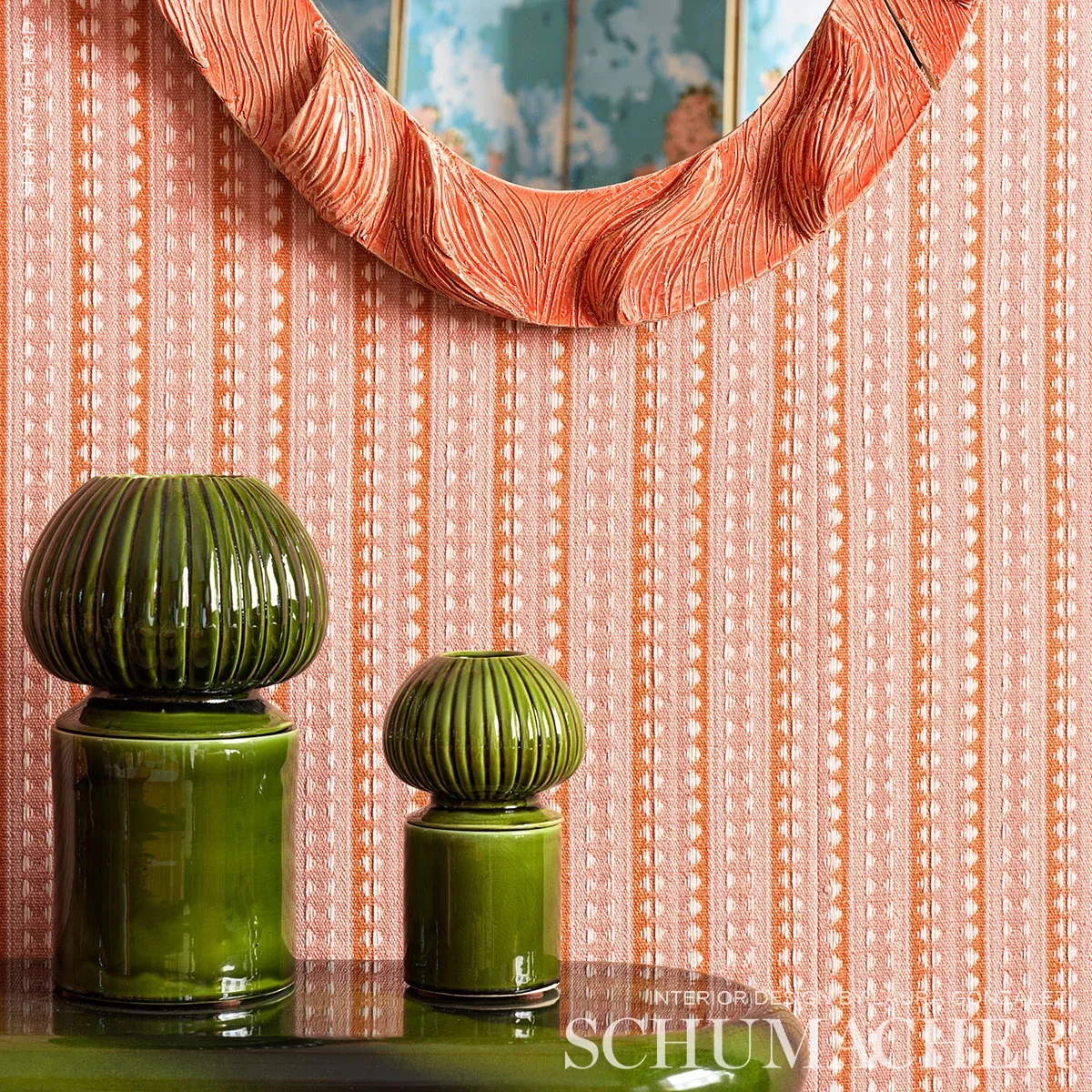 TARNBY STRIPE Fabric – CORAL | Schumacher | Wallpaper Twins TARNBY STRIPE fabric CORAL color by Schumacher
