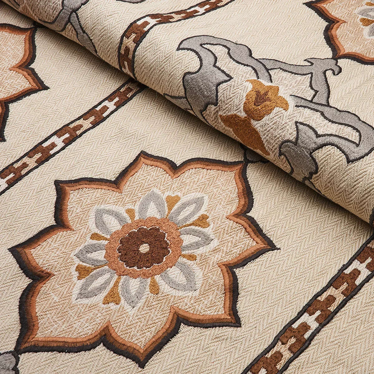 TEMARA HAND EMBROIDERED PRINT Fabric – NATURAL | Schumacher TEMARA HAND EMBROIDERED PRINT fabric NATURAL color by Schumacher