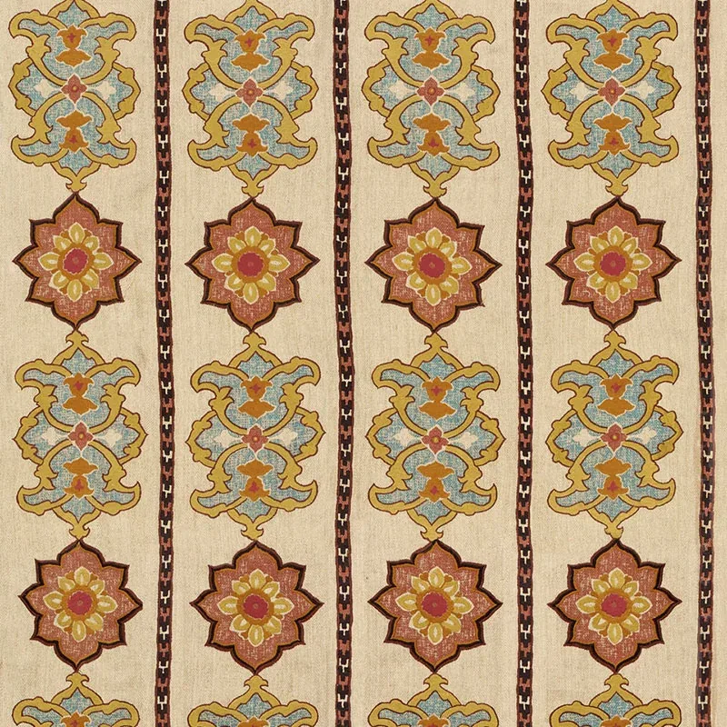 TEMARA HAND EMBROIDERED PRINT fabric SPICE color by Schumacher