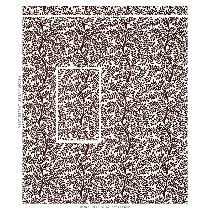 TEMPLE GARDEN II Fabric – BROWN | Schumacher | Wallpaper Twi TEMPLE GARDEN II fabric BROWN color by Schumacher
