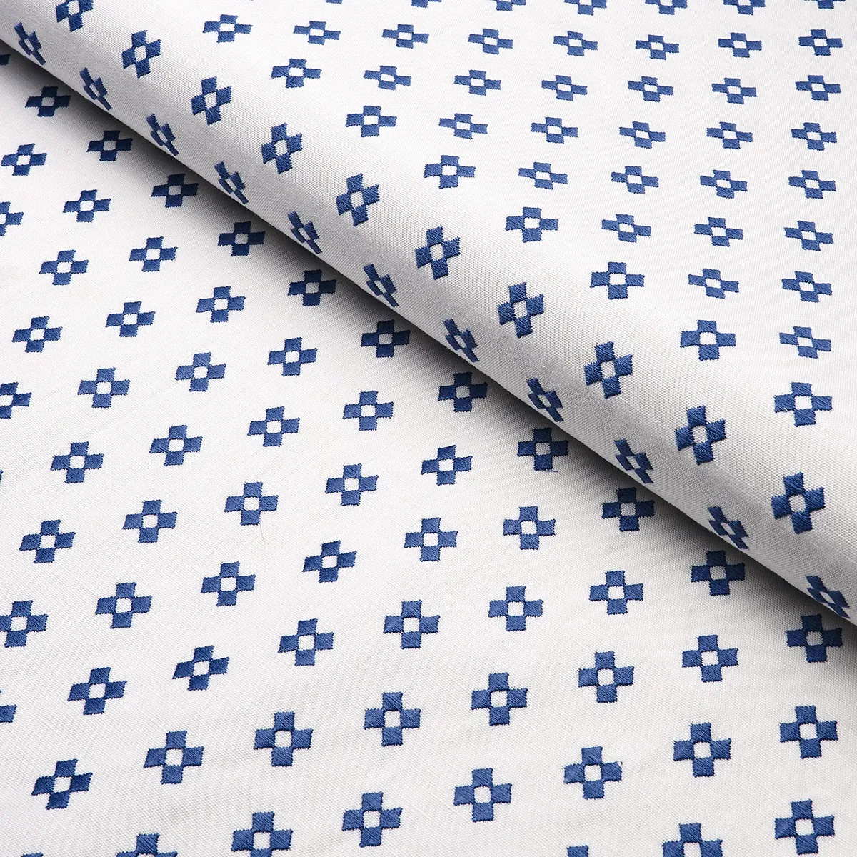 THANDIE EMBROIDERY fabric BLUE ON IVORY color by Schumacher