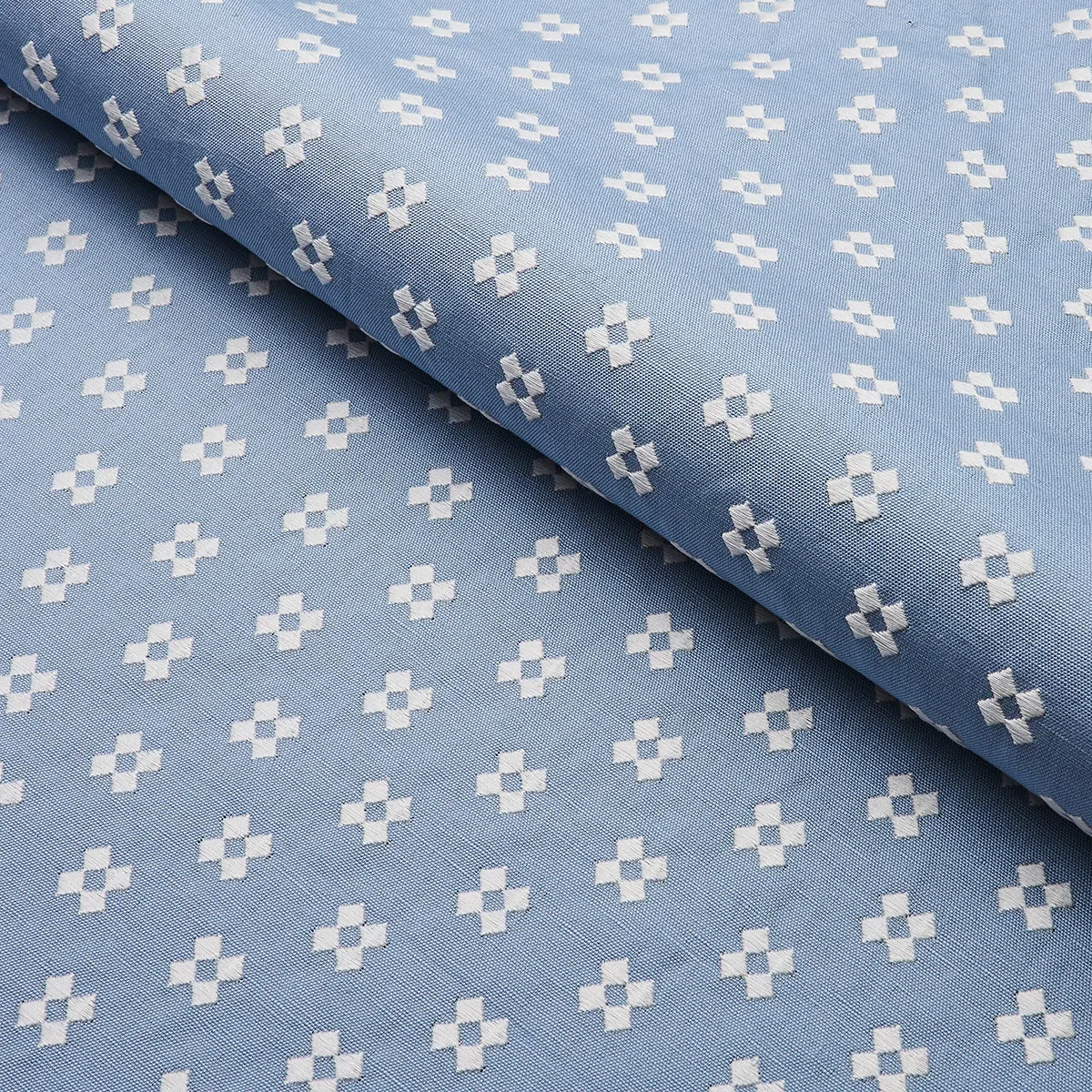THANDIE EMBROIDERY Fabric – IVORY ON CHAMBRAY | Schumacher | THANDIE EMBROIDERY fabric IVORY ON CHAMBRAY color by Schumacher