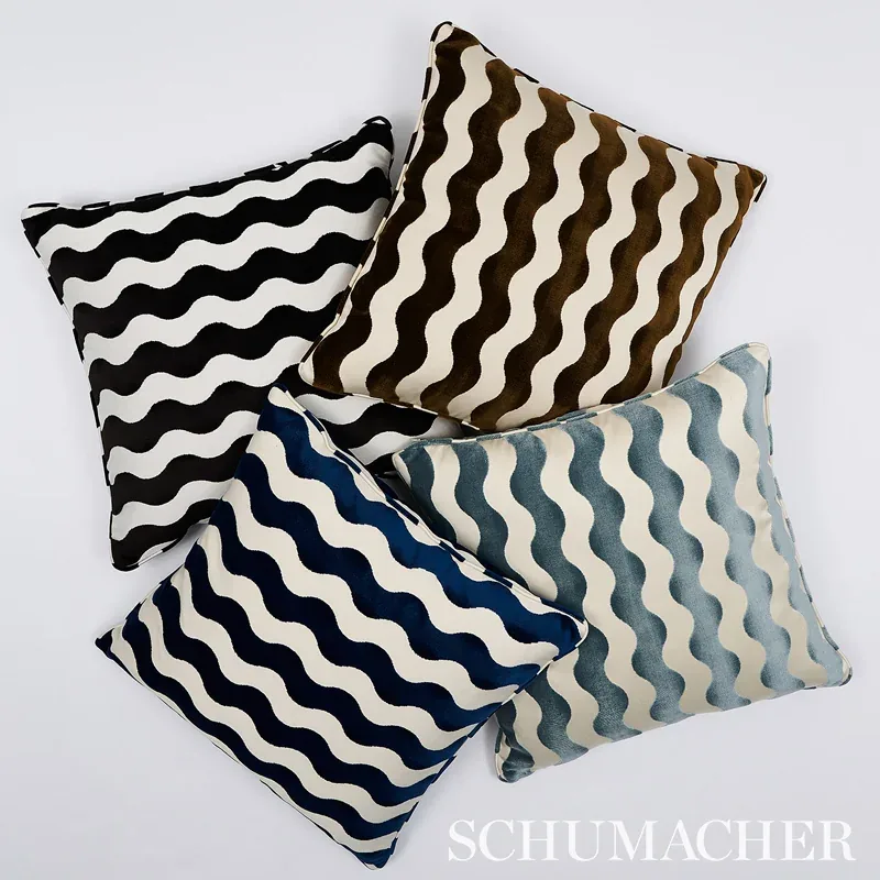THE WAVE VELVET Fabric – BLACK | Schumacher | Wallpaper Twin THE WAVE VELVET fabric BLACK color by Schumacher