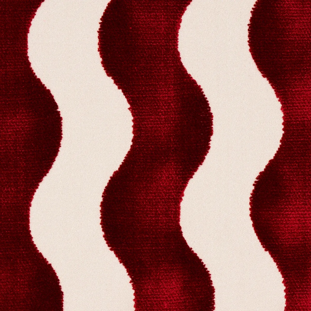THE WAVE VELVET fabric RED color by Schumacher