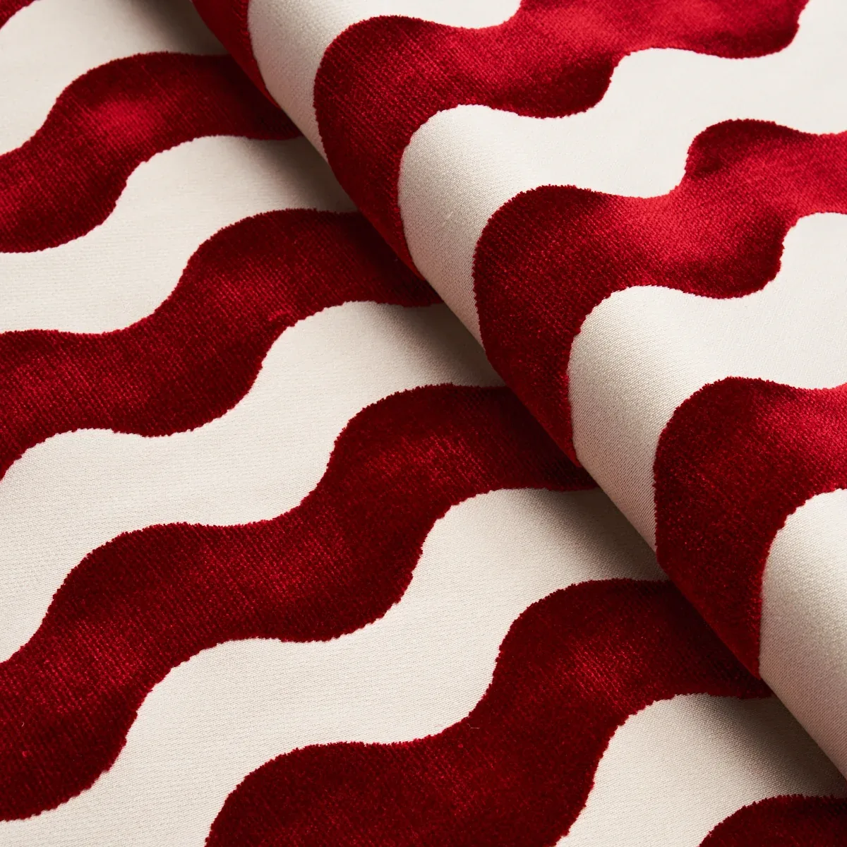 THE WAVE VELVET fabric RED color by Schumacher