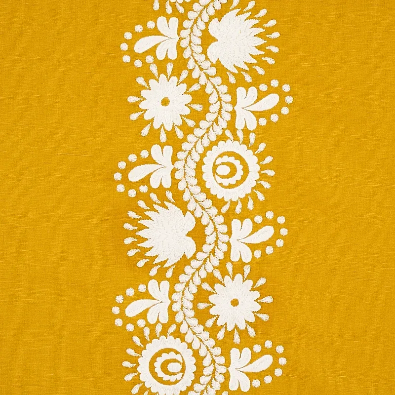 THEODORA EMBROIDERY Fabric – SAFFRON | Schumacher | Wallpape THEODORA EMBROIDERY fabric SAFFRON color by Schumacher