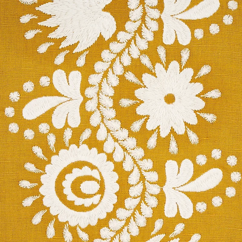 THEODORA EMBROIDERY Fabric – SAFFRON | Schumacher | Wallpape THEODORA EMBROIDERY fabric SAFFRON color by Schumacher