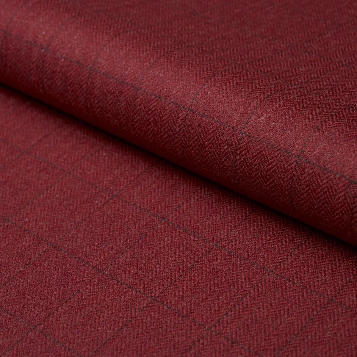 THOMPSON MERINO WINDOWPANE fabric SCARLET color by Schumacher