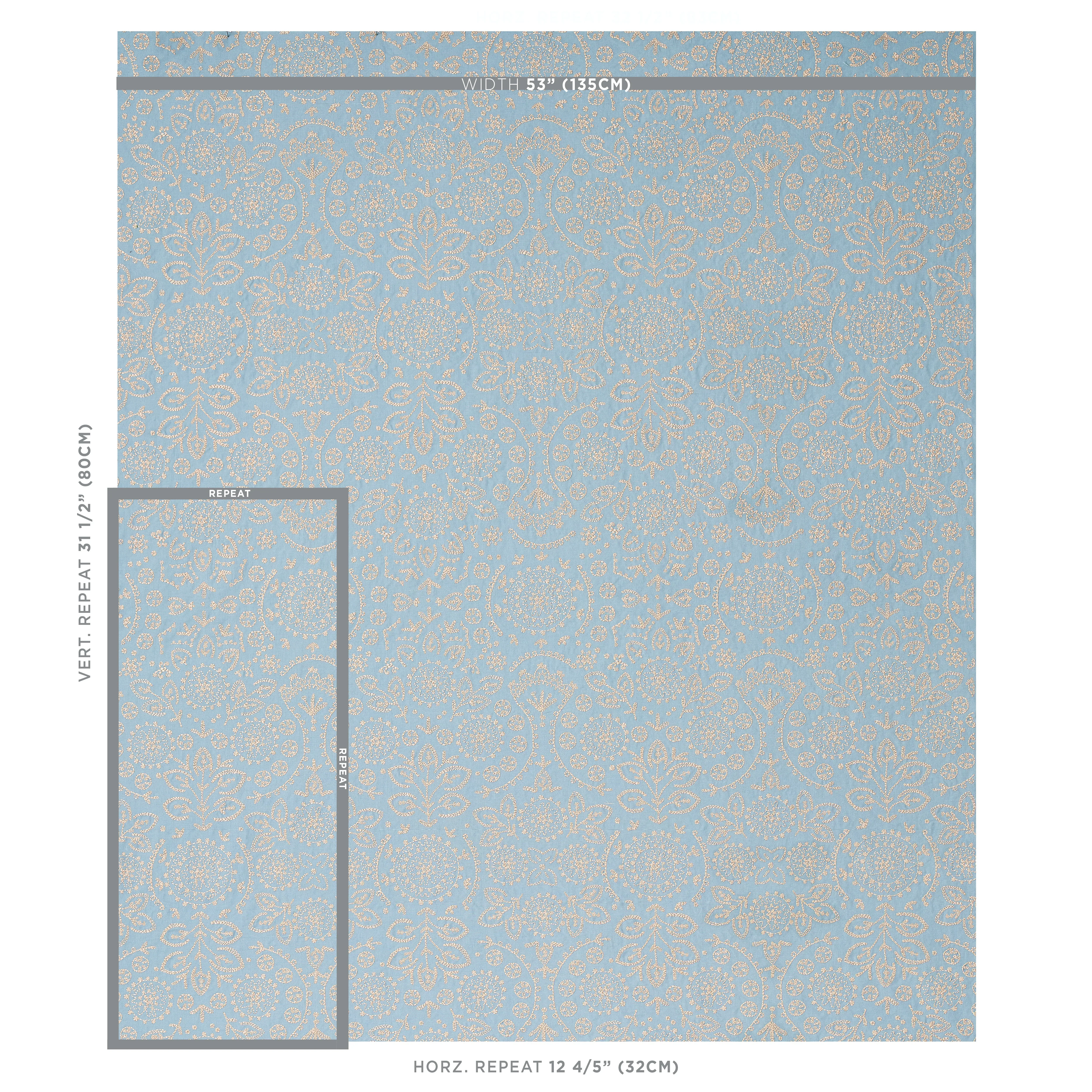 Tiana Embroidery fabric CHAMBRAY color by Schumacher