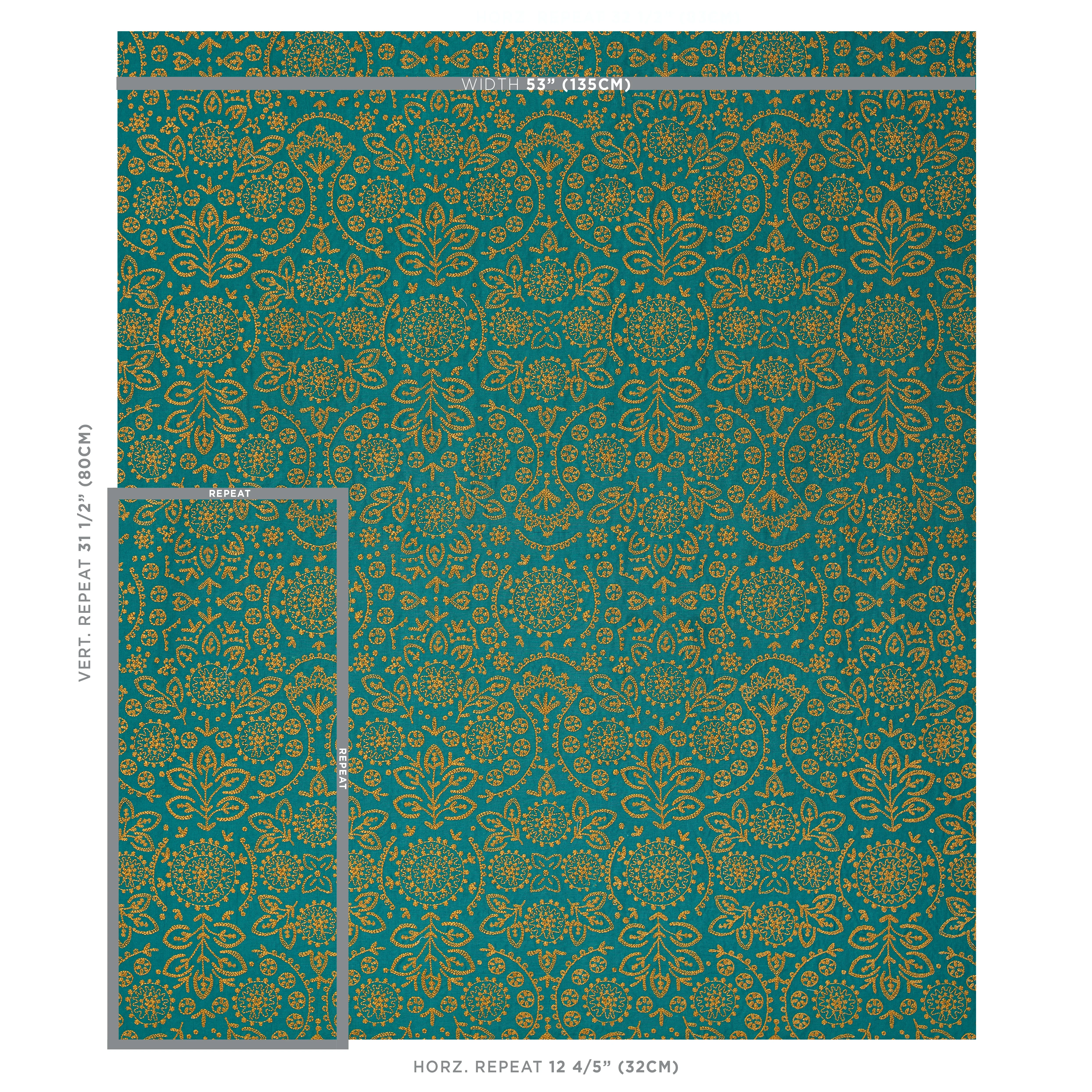 Tiana Embroidery fabric PEACOCK color by Schumacher
