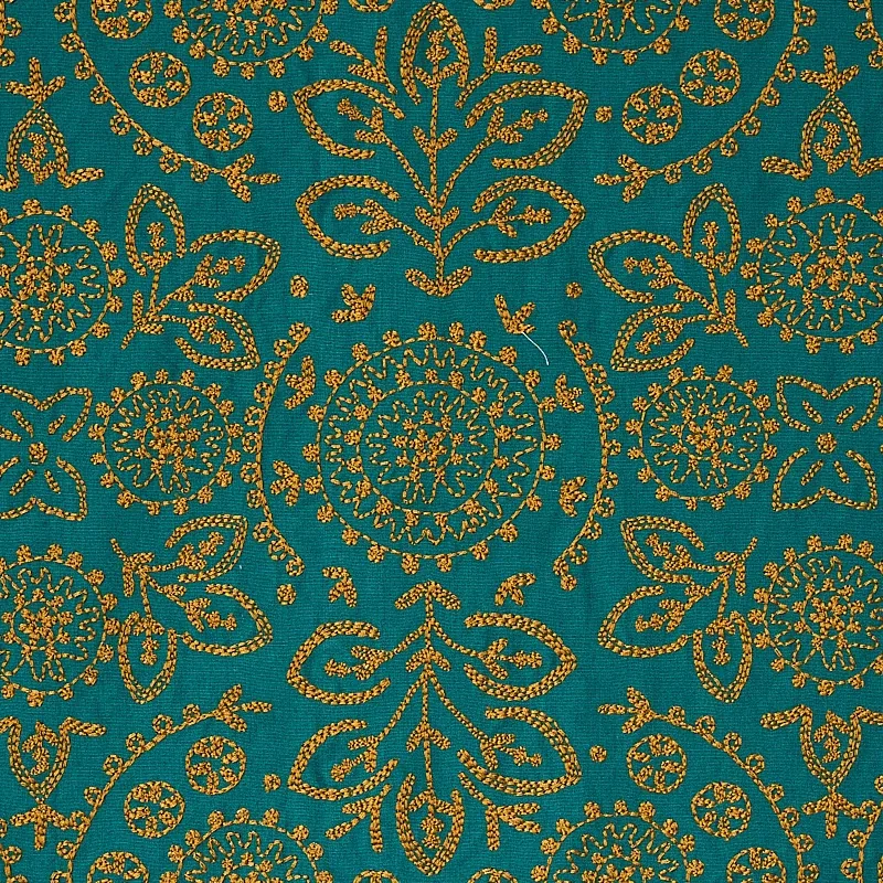 Tiana Embroidery fabric PEACOCK color by Schumacher