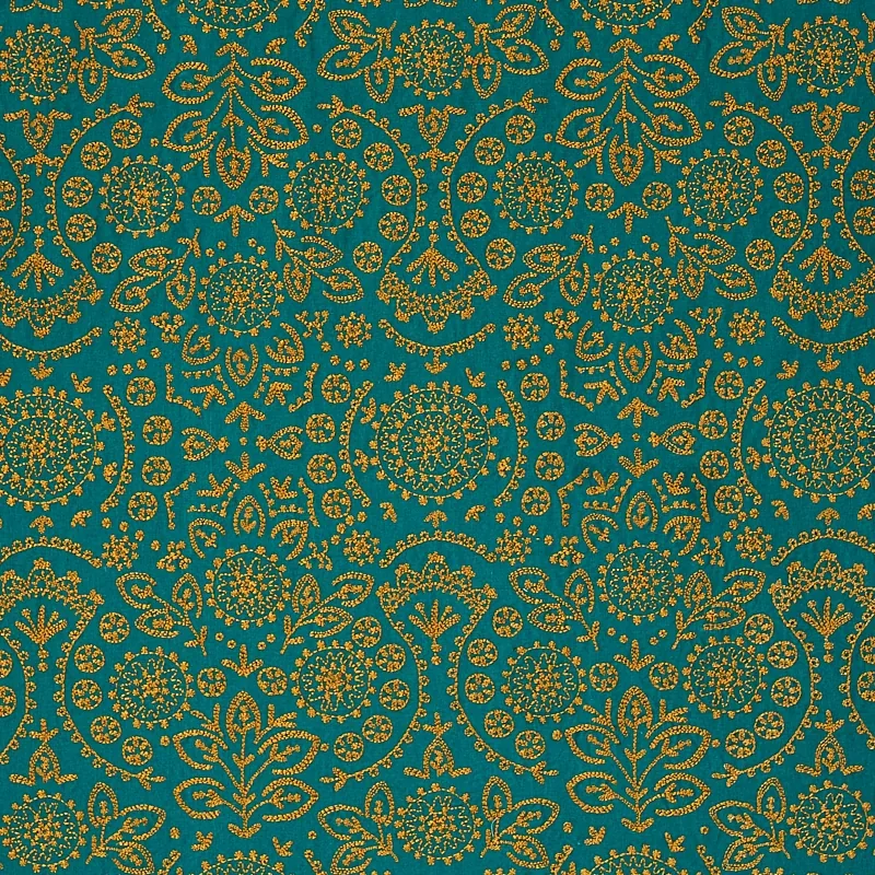 Tiana Embroidery fabric PEACOCK color by Schumacher