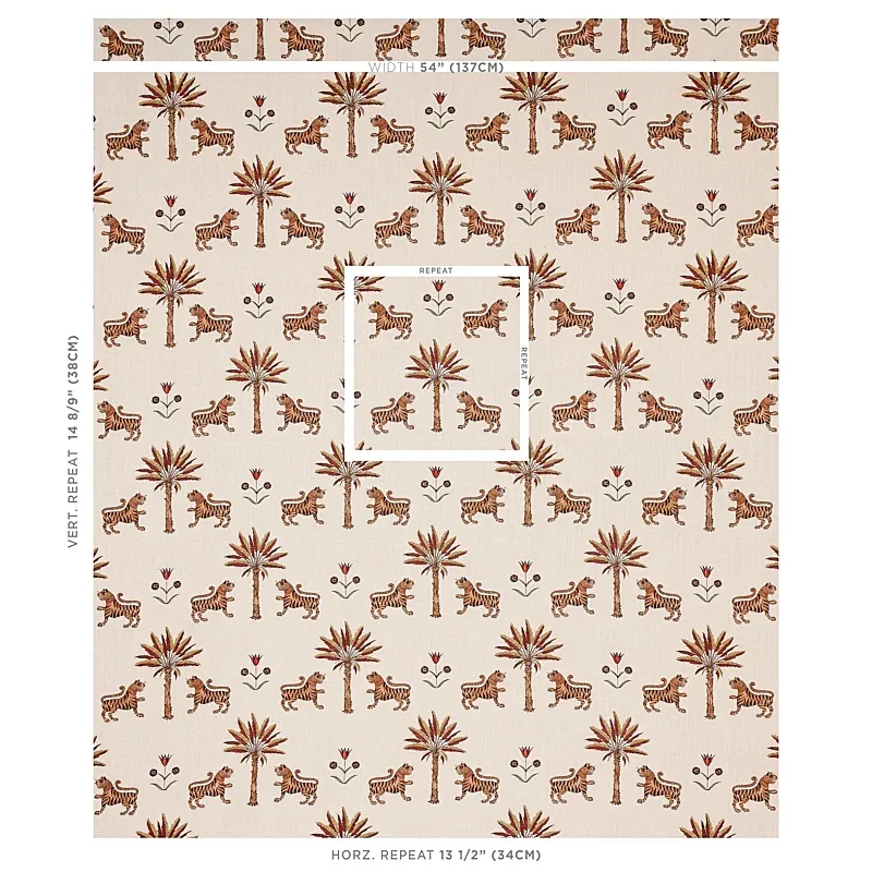 TIGER PALM fabric CRIMSON color by Schumacher
