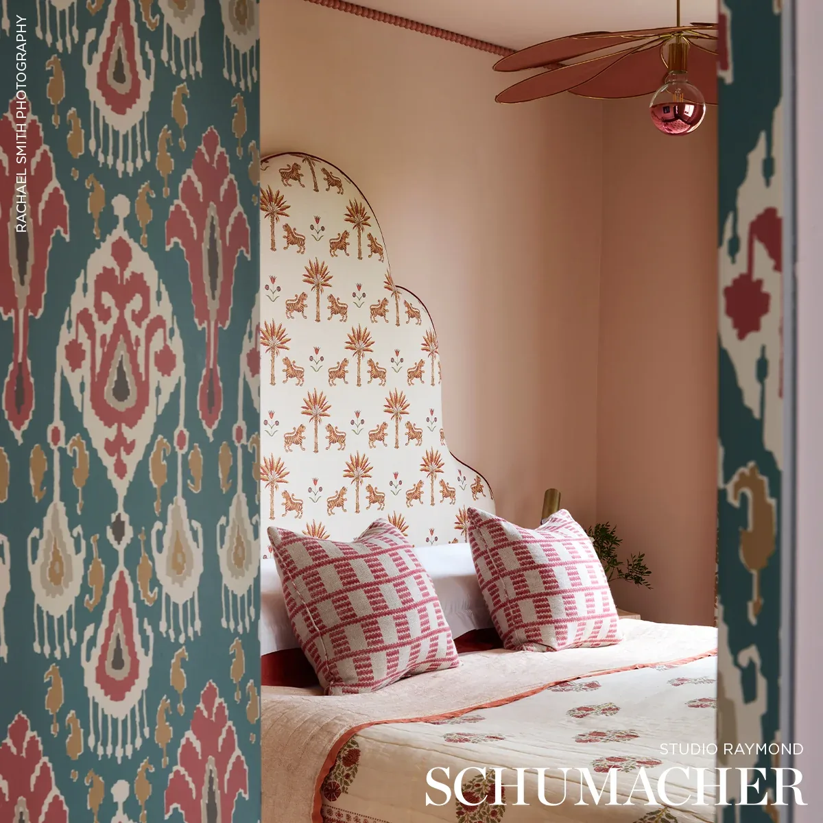 TIGER PALM fabric CRIMSON color by Schumacher