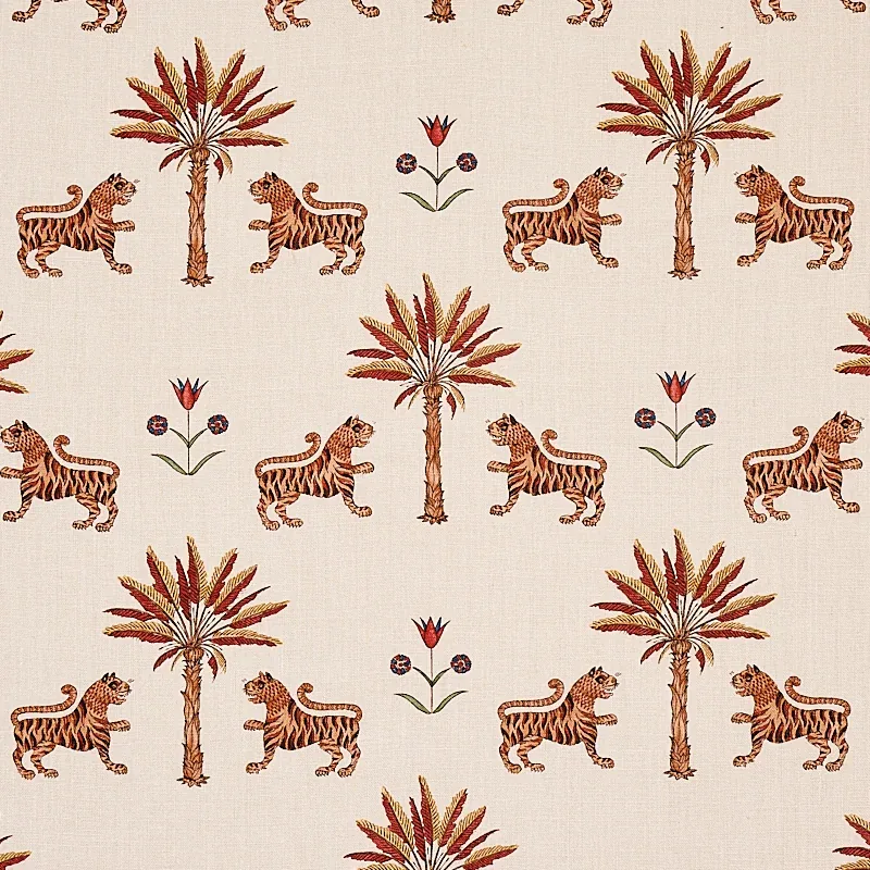 TIGER PALM fabric CRIMSON color by Schumacher