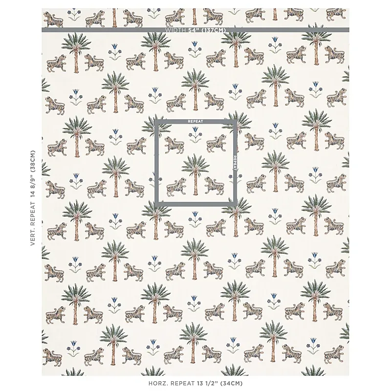TIGER PALM fabric DELFT color by Schumacher
