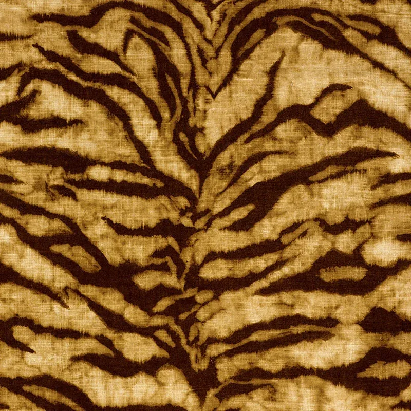 TIGRE LINEN PRINT fabric GOLDEN BROWN color by Schumacher