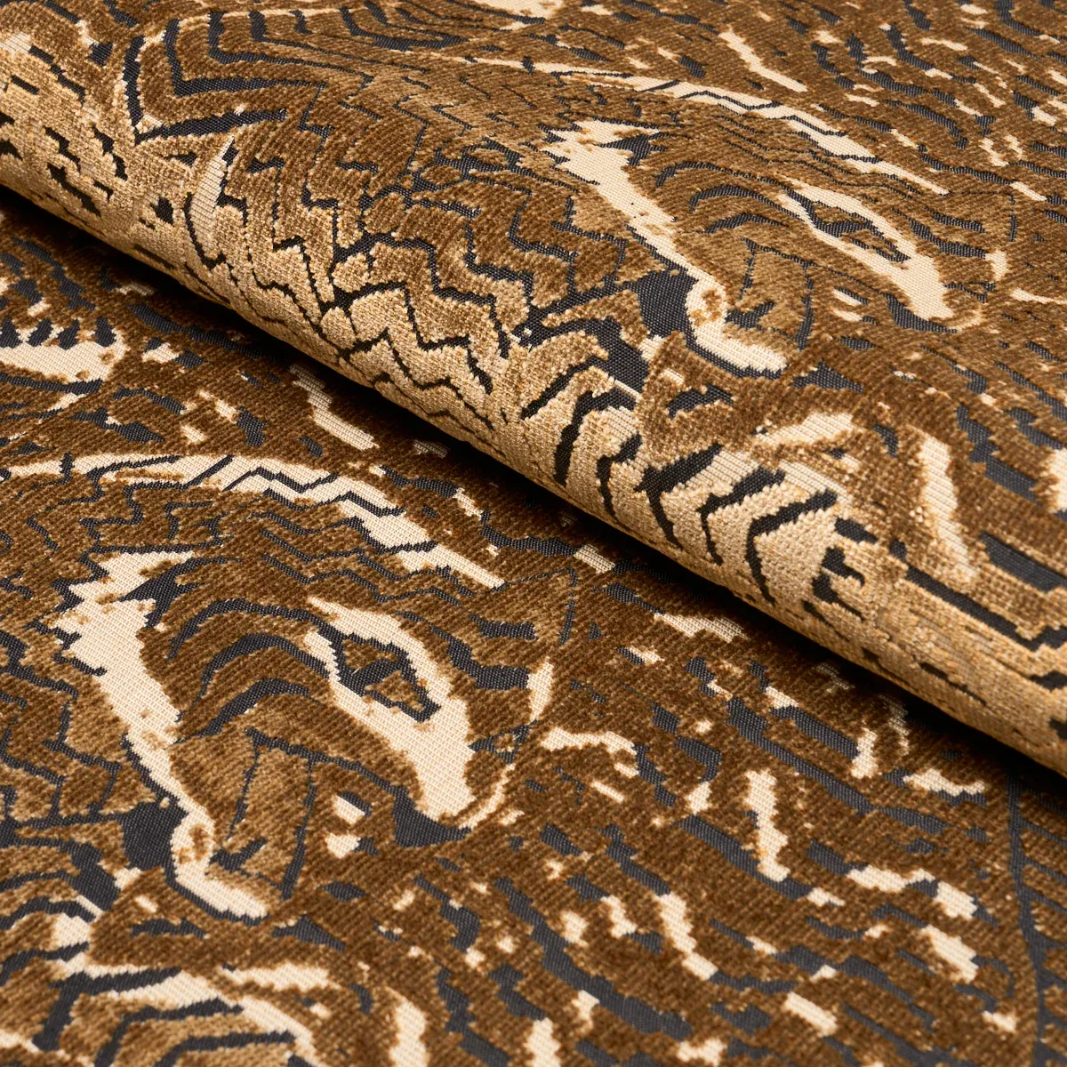 TIGRESS VELVET Fabric – GOLD | Schumacher | Wallpaper Twins TIGRESS VELVET fabric GOLD color by Schumacher