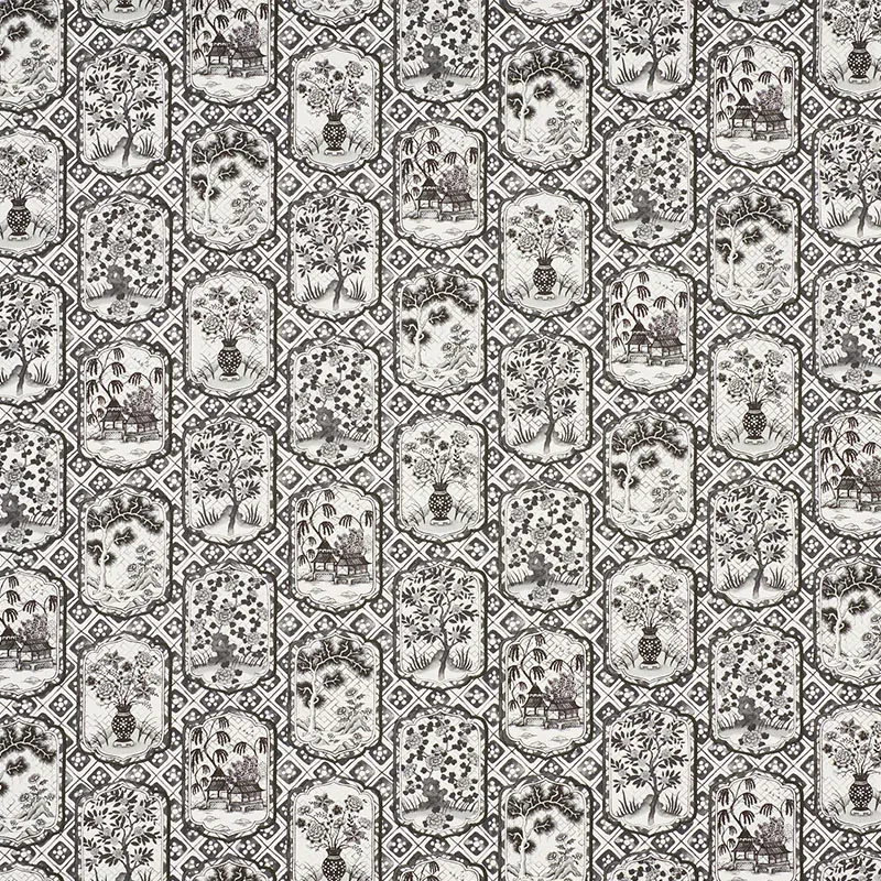 TING TING Fabric – BLACK | Schumacher | Wallpaper Twins TING TING fabric BLACK color by Schumacher