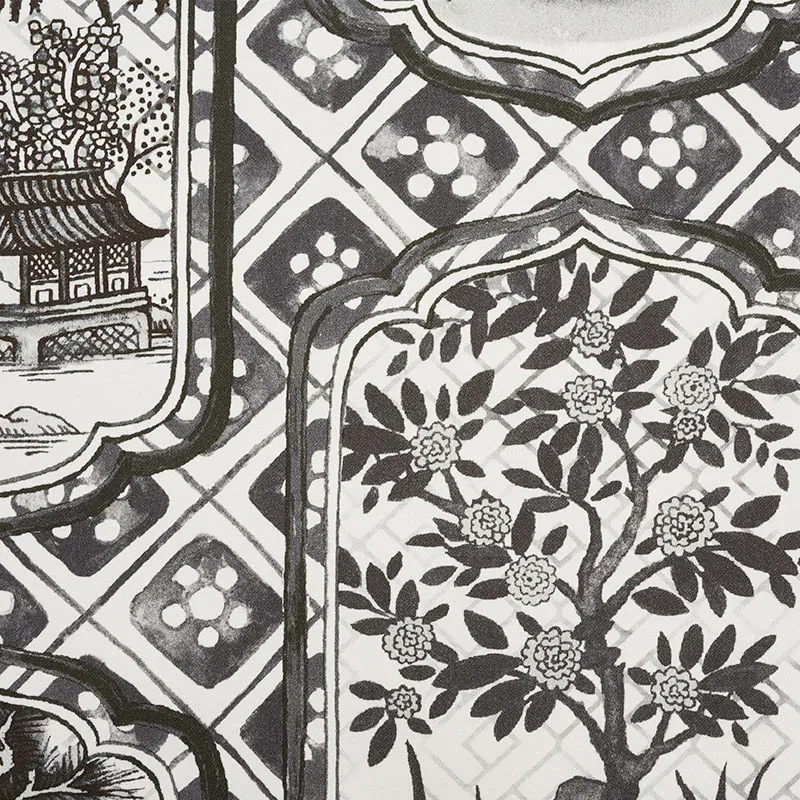TING TING Fabric – BLACK | Schumacher | Wallpaper Twins TING TING fabric BLACK color by Schumacher