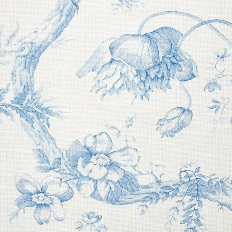 TOILE DE FLEURS Fabric – DELFT | Schumacher | Wallpaper Twin TOILE DE FLEURS fabric DELFT color by Schumacher
