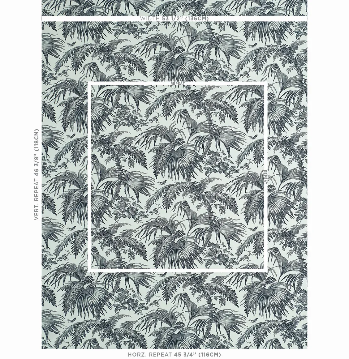 TOILE TROPIQUE Fabric – BLACK | Schumacher | Wallpaper Twins TOILE TROPIQUE fabric BLACK color by Schumacher
