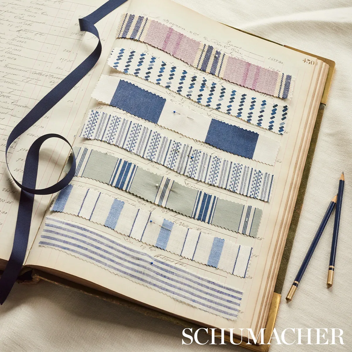 TORI STRIPE SHEER Fabric – NAVY | Schumacher | Wallpaper Twi TORI STRIPE SHEER fabric NAVY color by Schumacher